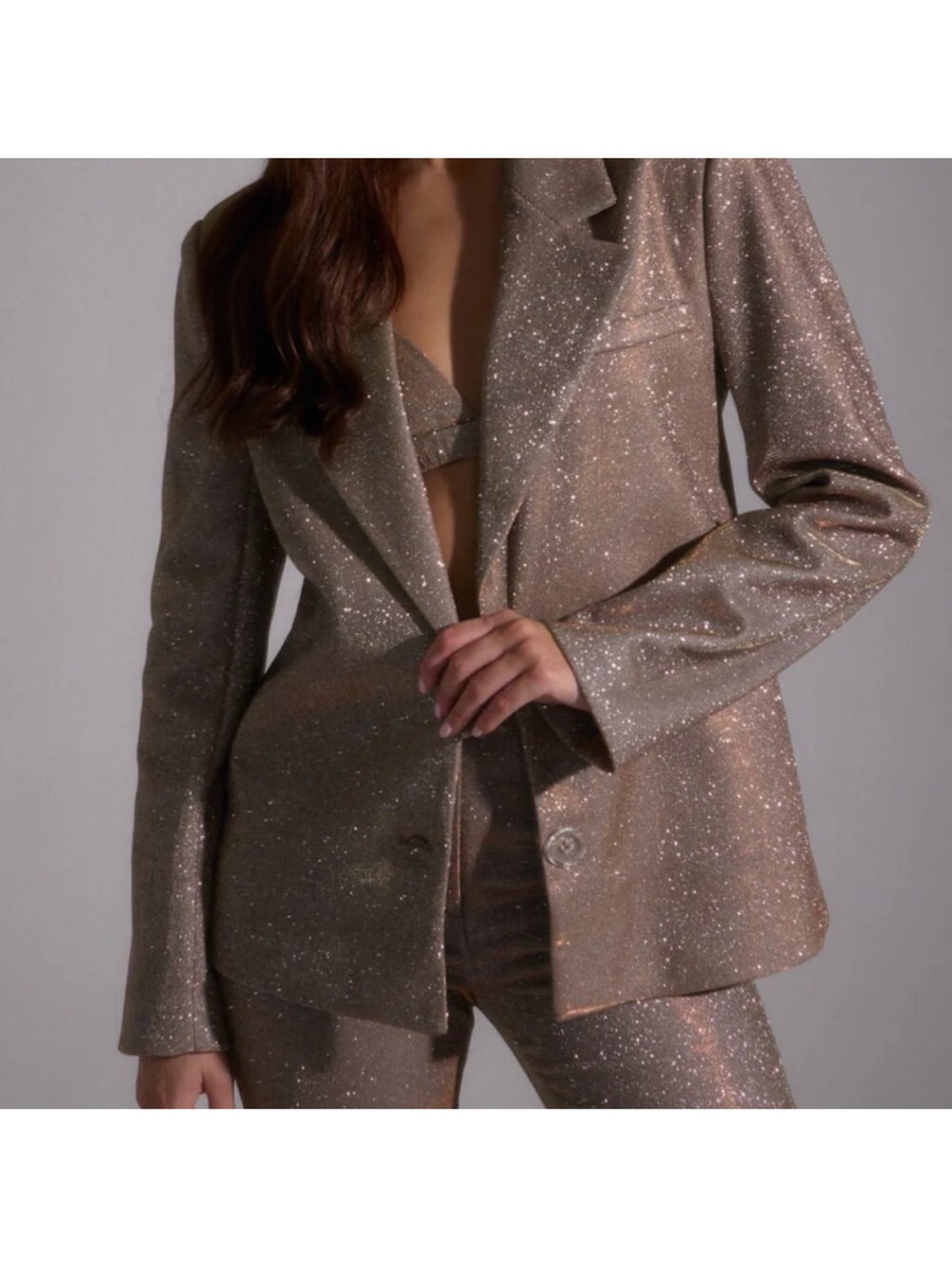 SLA the Label Women's Shimmery Taupe Blazer Jacket